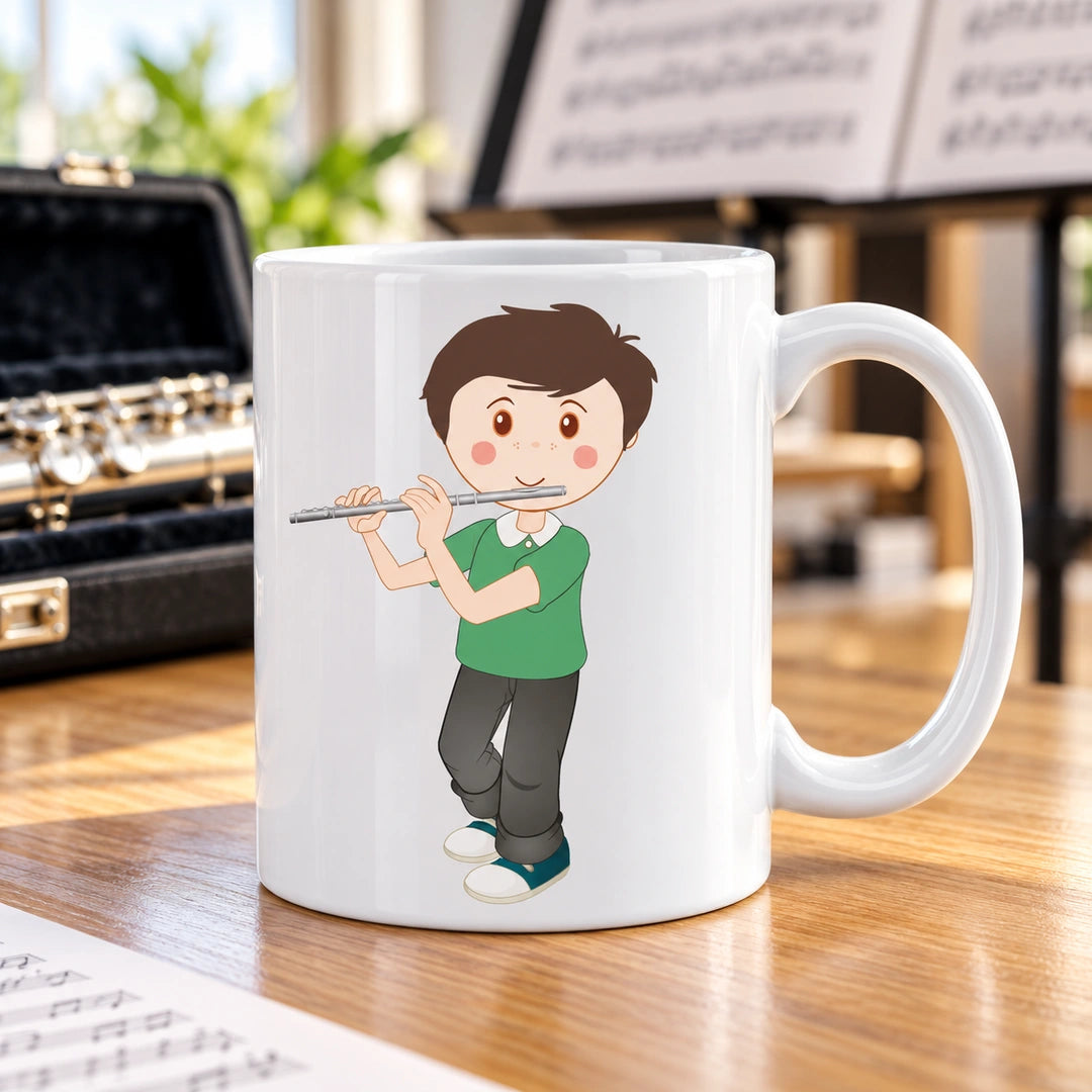 Caneca de Cerâmica Flautista Homem em ambiente lifestyle | Cucawik