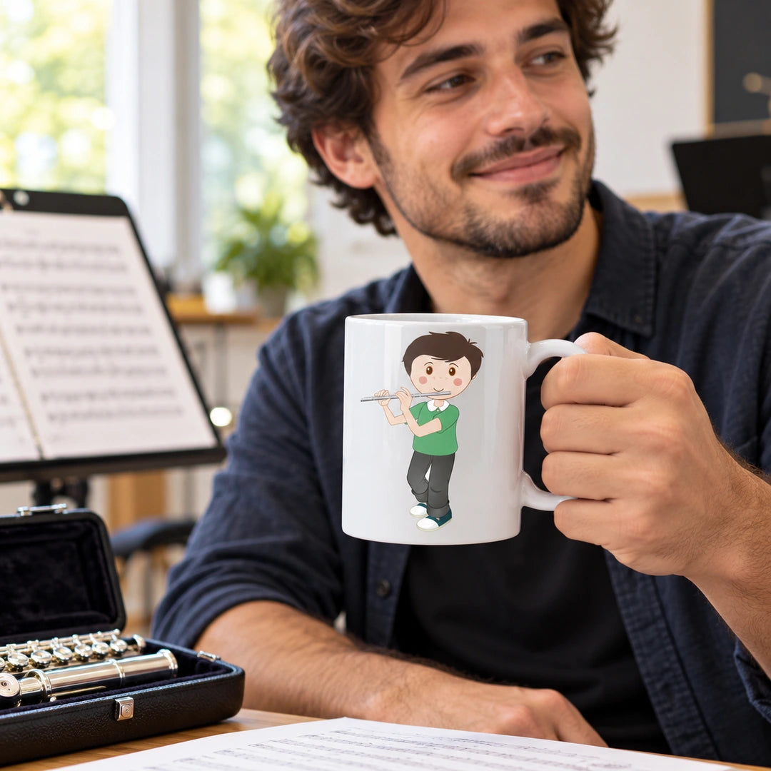 Caneca de Cerâmica Flautista Homem em utilização | Cucawik