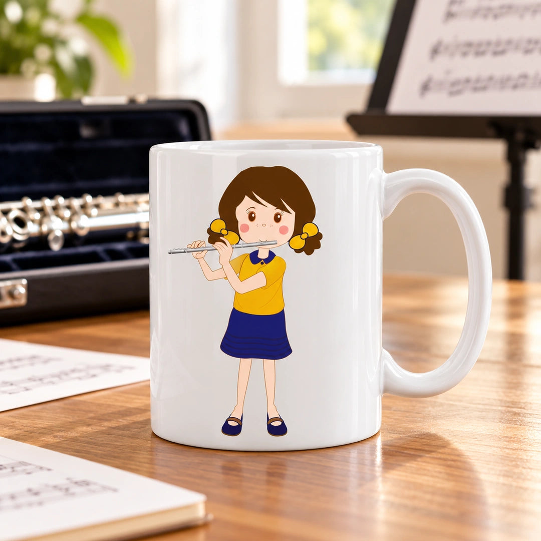 Caneca de Cerâmica Flautista Mulher em ambiente lifestyle | Cucawik