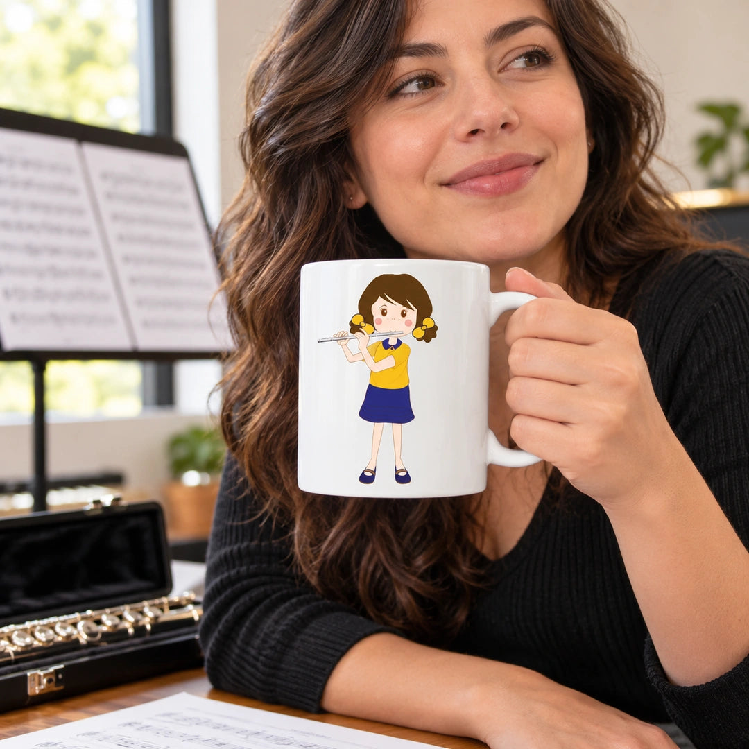 Caneca de Cerâmica Flautista Mulher em utilização | Cucawik