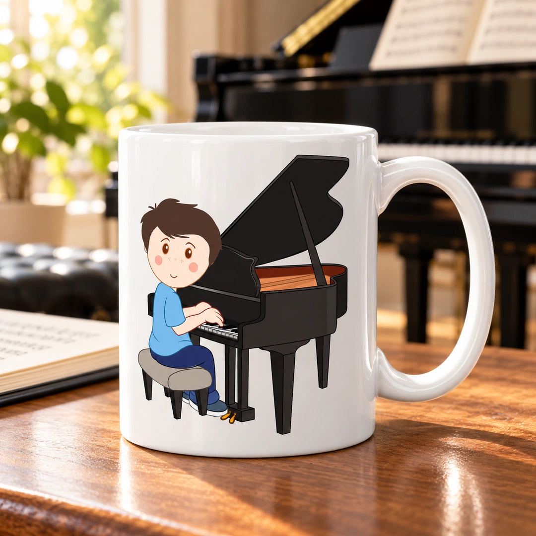 Caneca de Cerâmica Pianista Homem em ambiente lifestyle | Cucawik