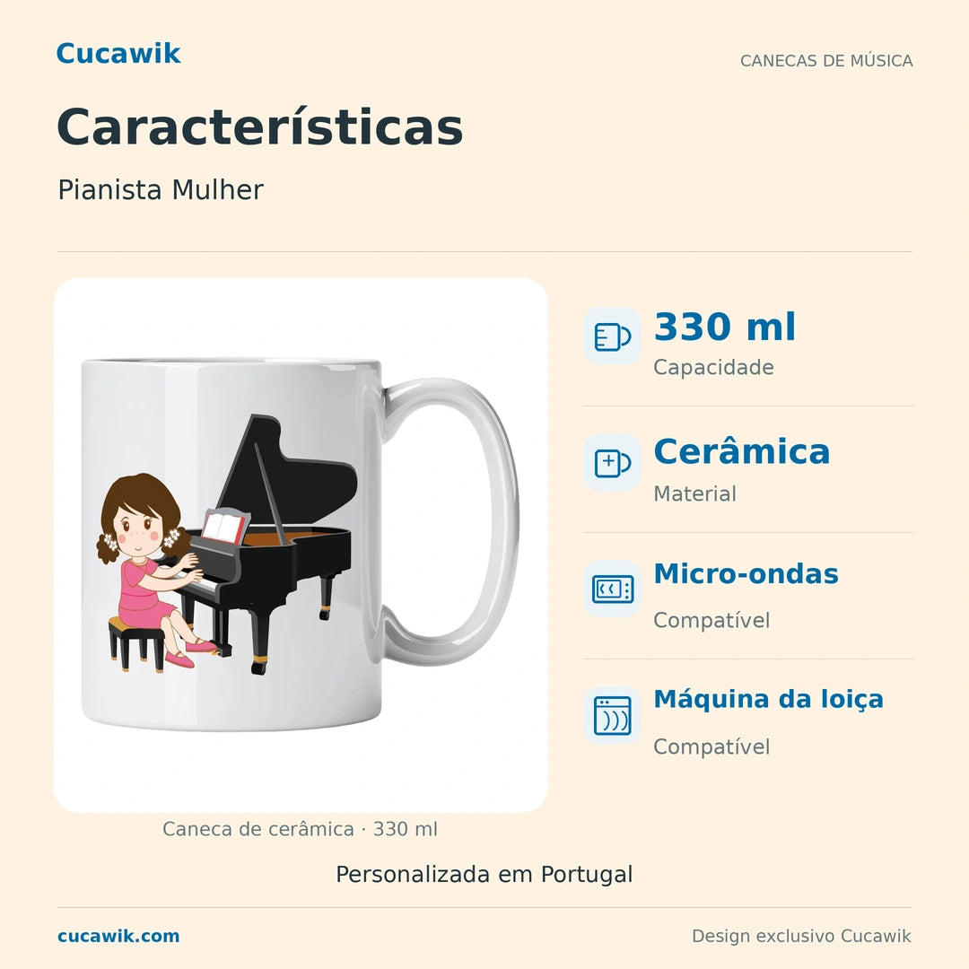 Caneca de Cerâmica Pianista Mulher — Características | Cucawik