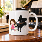 Caneca de Cerâmica Pianista Mulher em ambiente lifestyle | Cucawik