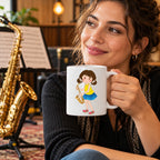 Caneca de Cerâmica Saxofonista Mulher em utilização | Cucawik