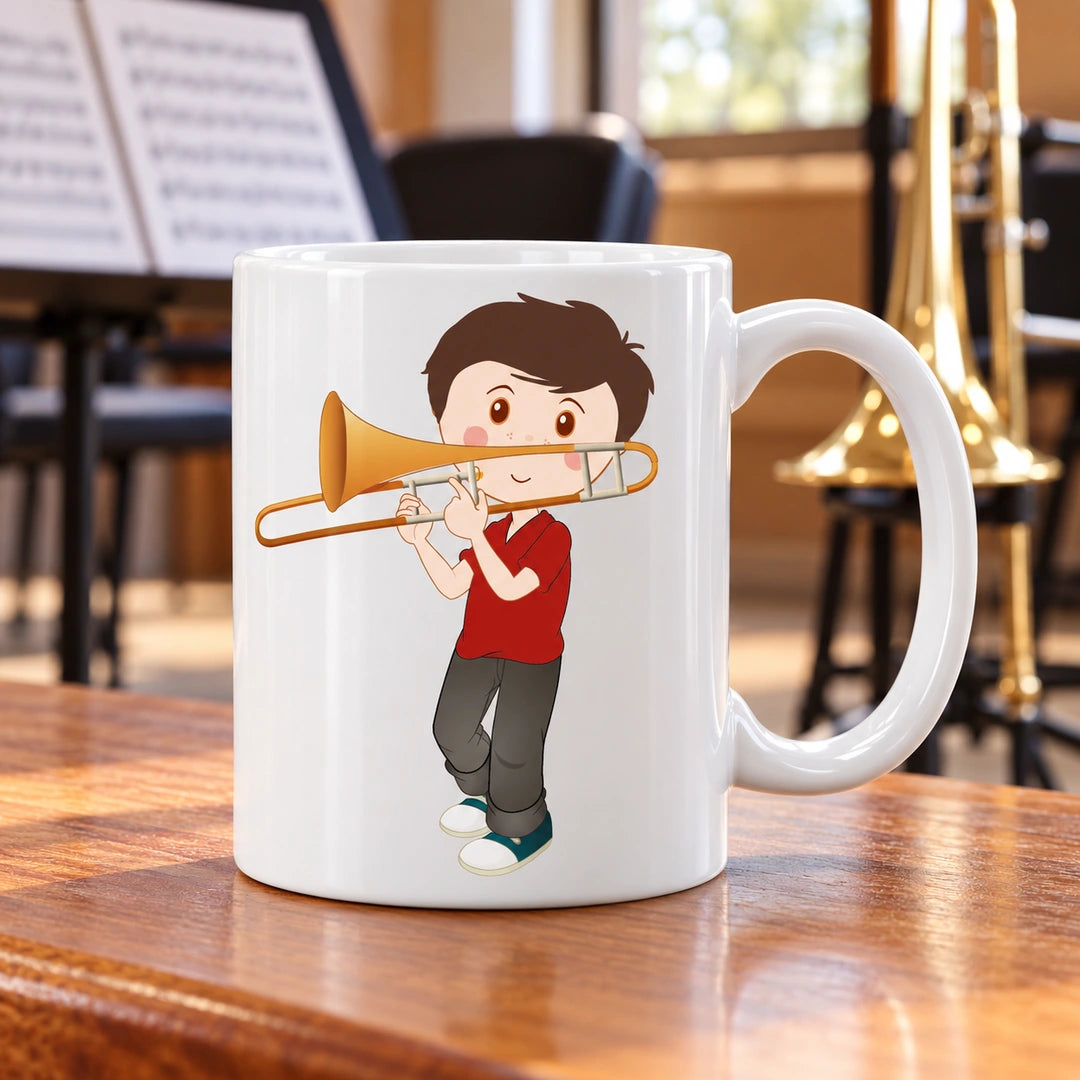 Caneca de Cerâmica Trombonista Homem em ambiente lifestyle | Cucawik