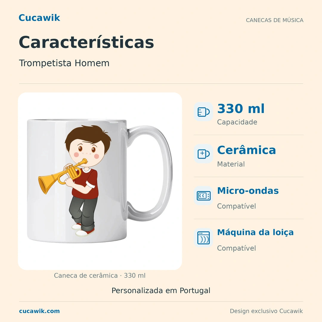 Caneca de Cerâmica Trompetista Homem — Características | Cucawik
