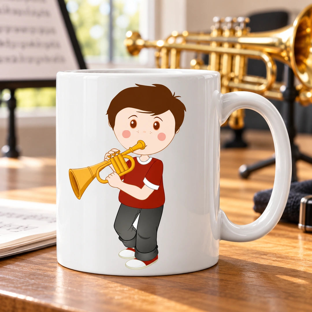 Caneca de Cerâmica Trompetista Homem em ambiente lifestyle | Cucawik