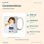 Caneca de Cerâmica Trompetista Mulher — Características | Cucawik
