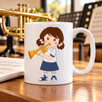 Caneca de Cerâmica Trompetista Mulher em ambiente lifestyle | Cucawik