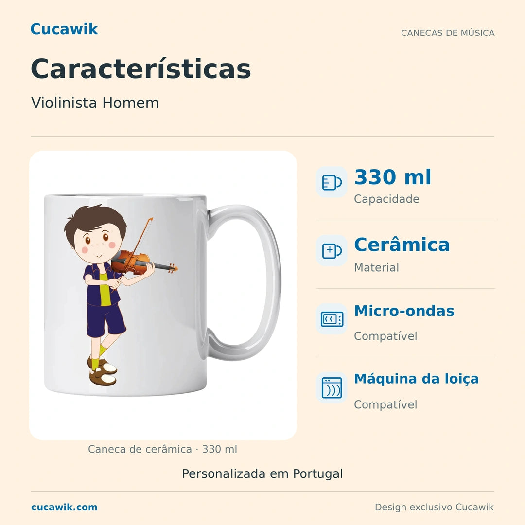 Caneca de Cerâmica Violinista Homem — Características | Cucawik
