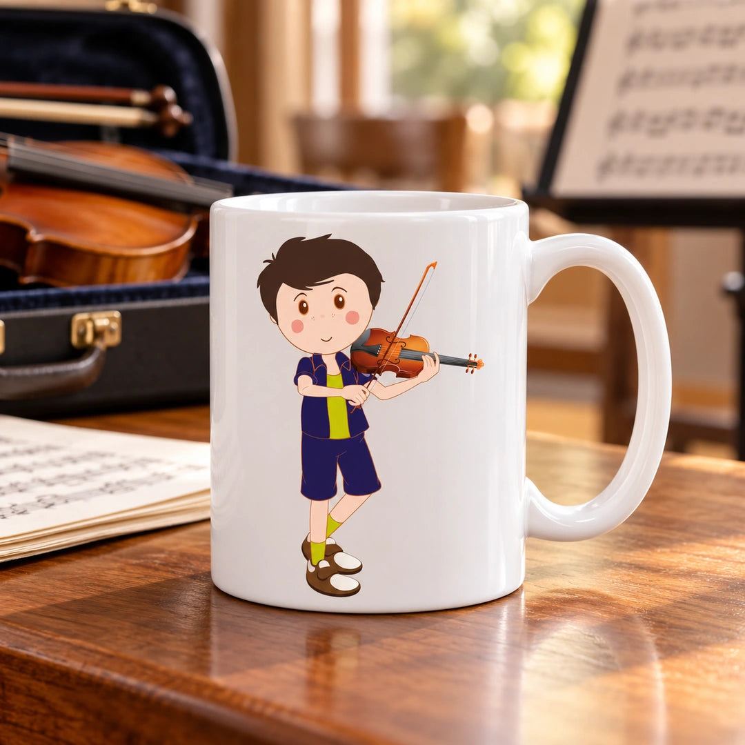 Caneca de Cerâmica Violinista Homem em ambiente lifestyle | Cucawik