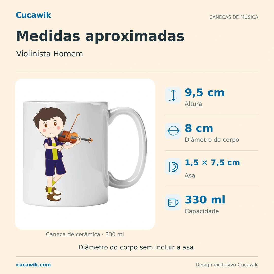 Caneca de Cerâmica Violinista Homem — Medidas aproximadas | Cucawik