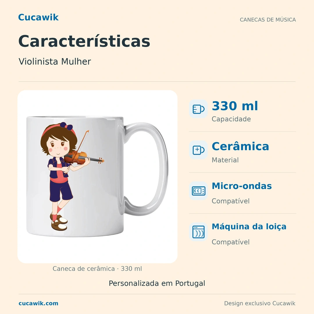 Caneca de Cerâmica Violinista Mulher — Características | Cucawik