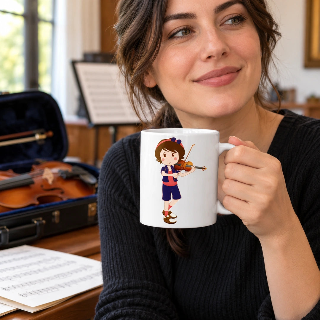 Caneca de Cerâmica Violinista Mulher em utilização | Cucawik