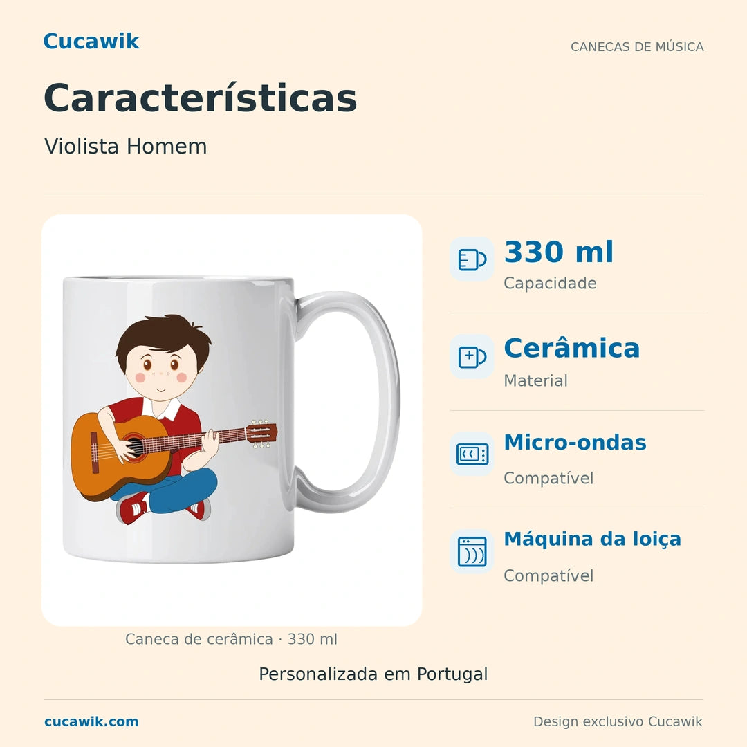 Caneca de Cerâmica Violista Homem — Características | Cucawik