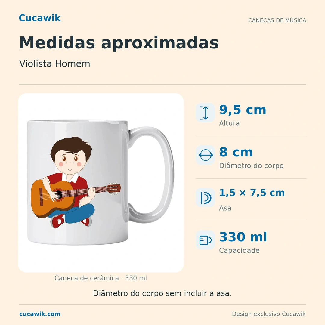 Caneca de Cerâmica Violista Homem — Medidas aproximadas | Cucawik