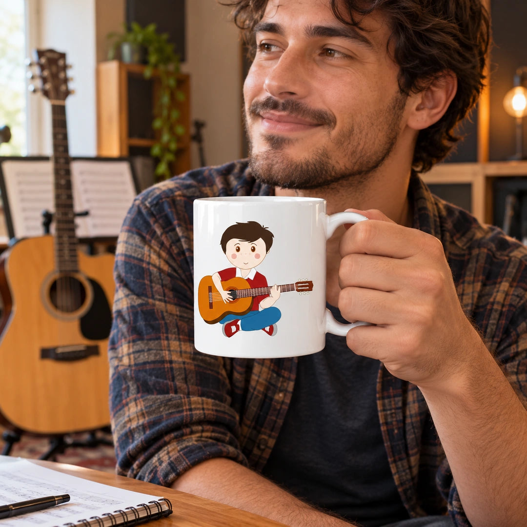 Caneca de Cerâmica Violista Homem em utilização | Cucawik
