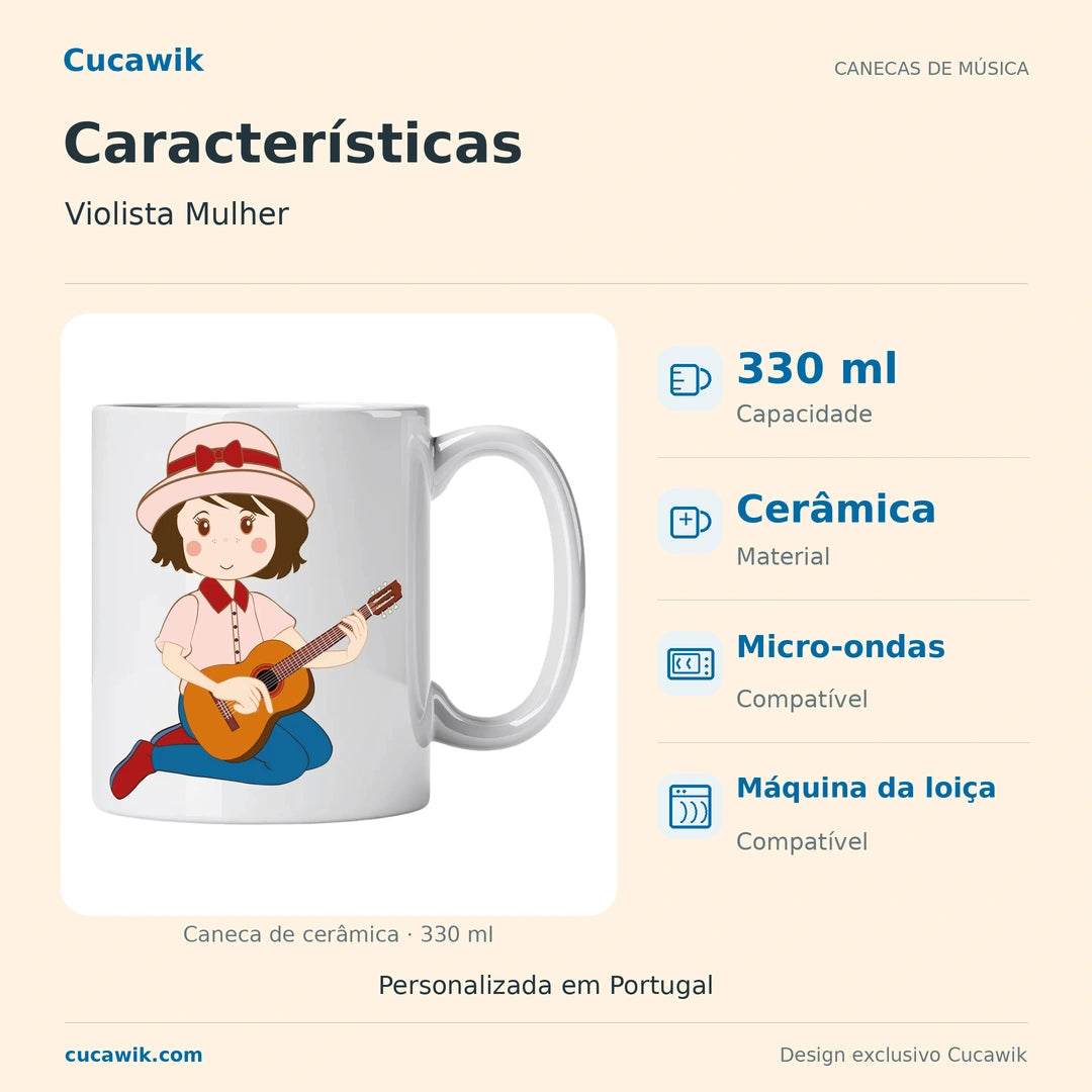 Caneca de Cerâmica Violista Mulher — Características | Cucawik