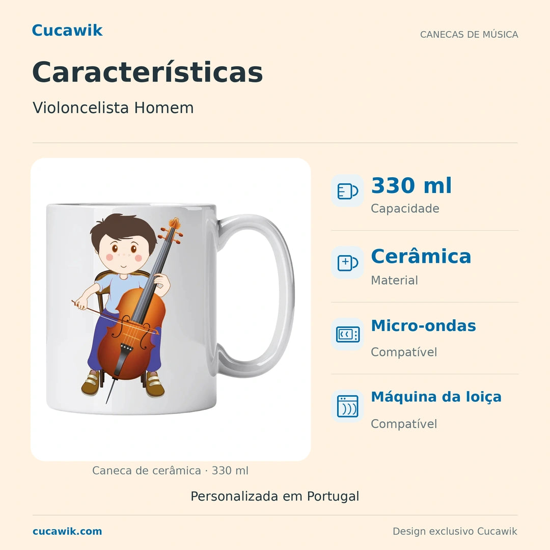 Caneca de Cerâmica Violoncelista Homem — Características | Cucawik