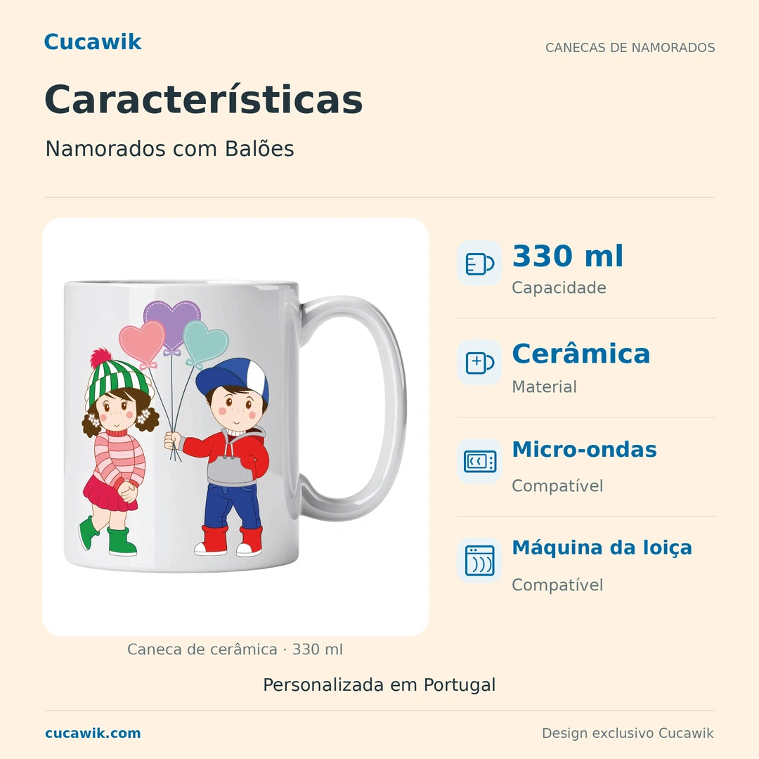 Caneca de Cerâmica Namorados com Balões — Características | Cucawik