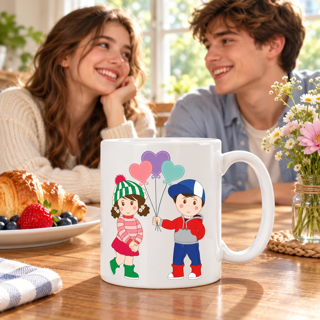 Caneca de Cerâmica Namorados com Balões em ambiente lifestyle | Cucawik