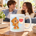 Caneca de Cerâmica Namorados com Urso e Postal de Amor em ambiente lifestyle | Cucawik