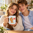 Caneca de Cerâmica Namorados com Urso e Postal de Amor em utilização | Cucawik