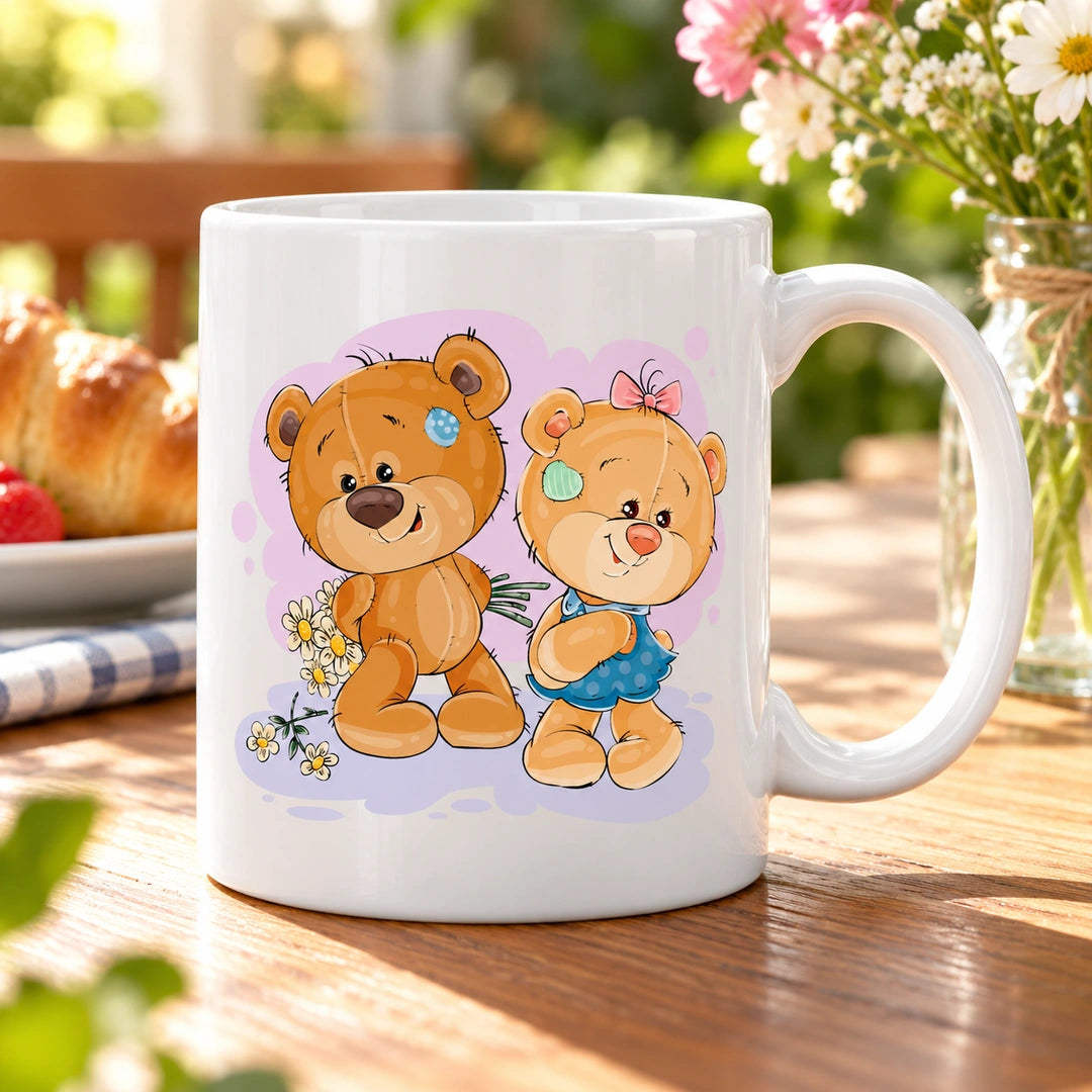 Caneca de Cerâmica Namorados com Ursos e Flores em ambiente lifestyle | Cucawik