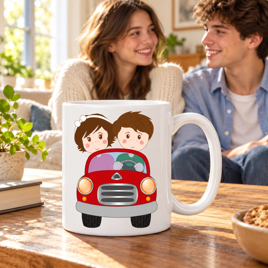 Caneca de Cerâmica Namorados no Carro em ambiente lifestyle | Cucawik