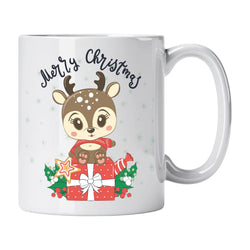 Caneca de Cerâmica com Rena de Natal e Presentes | Cucawik