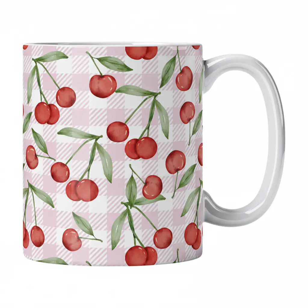 Caneca com padrão de cerejas