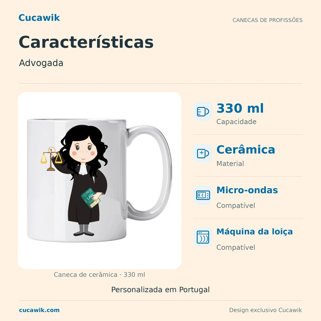 Caneca de Cerâmica Advogada — Características | Cucawik