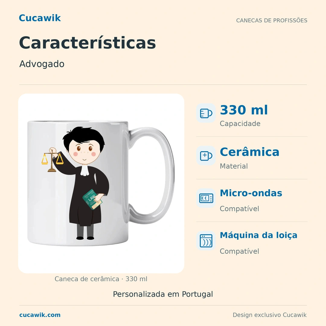 Caneca de Cerâmica Advogado — Características | Cucawik