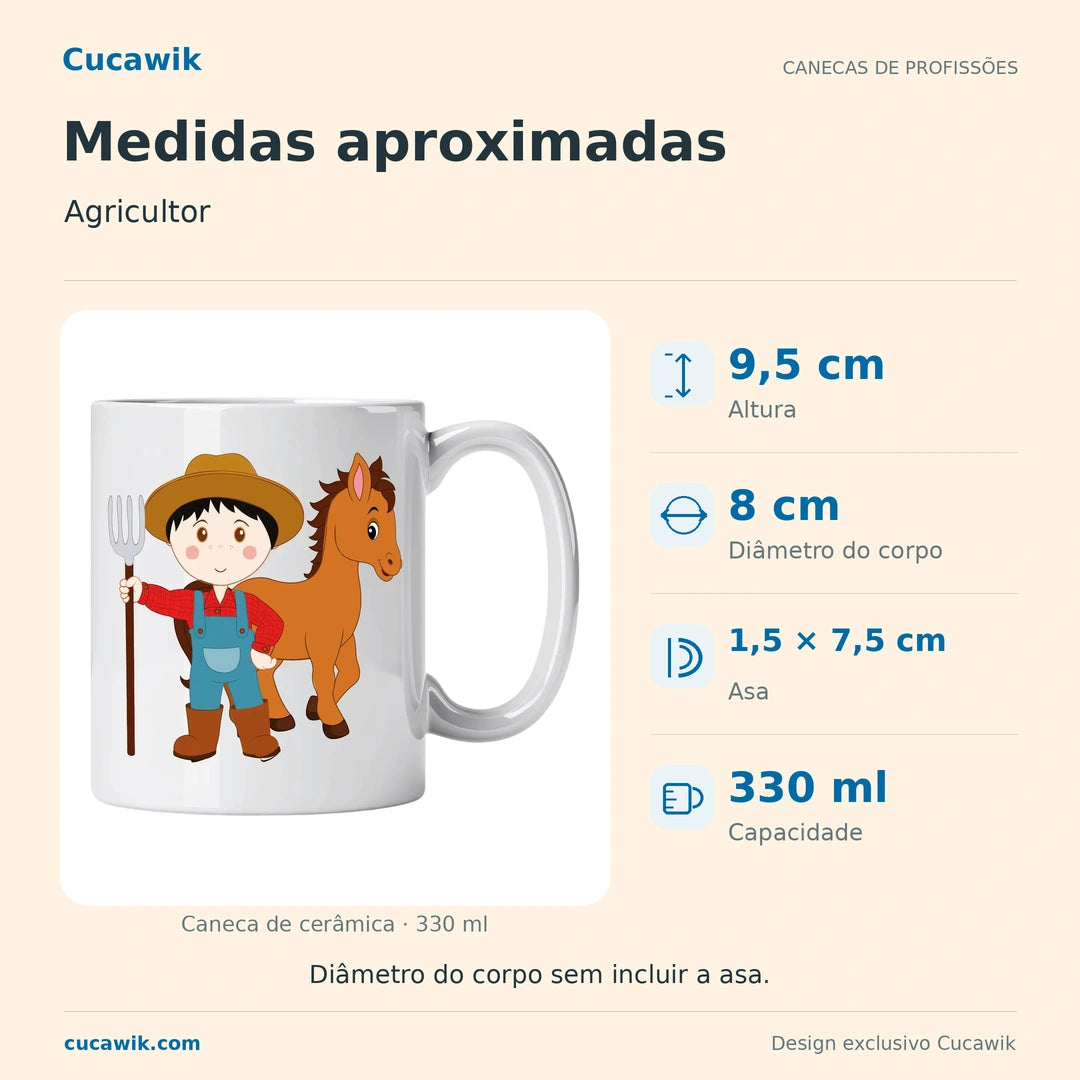 Caneca de Cerâmica Agricultor — Medidas aproximadas | Cucawik