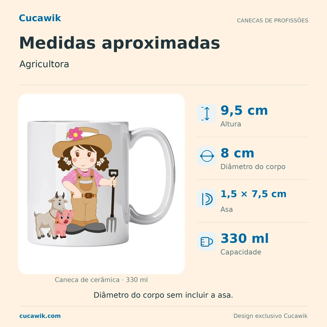Caneca de Cerâmica Agricultora — Medidas aproximadas | Cucawik