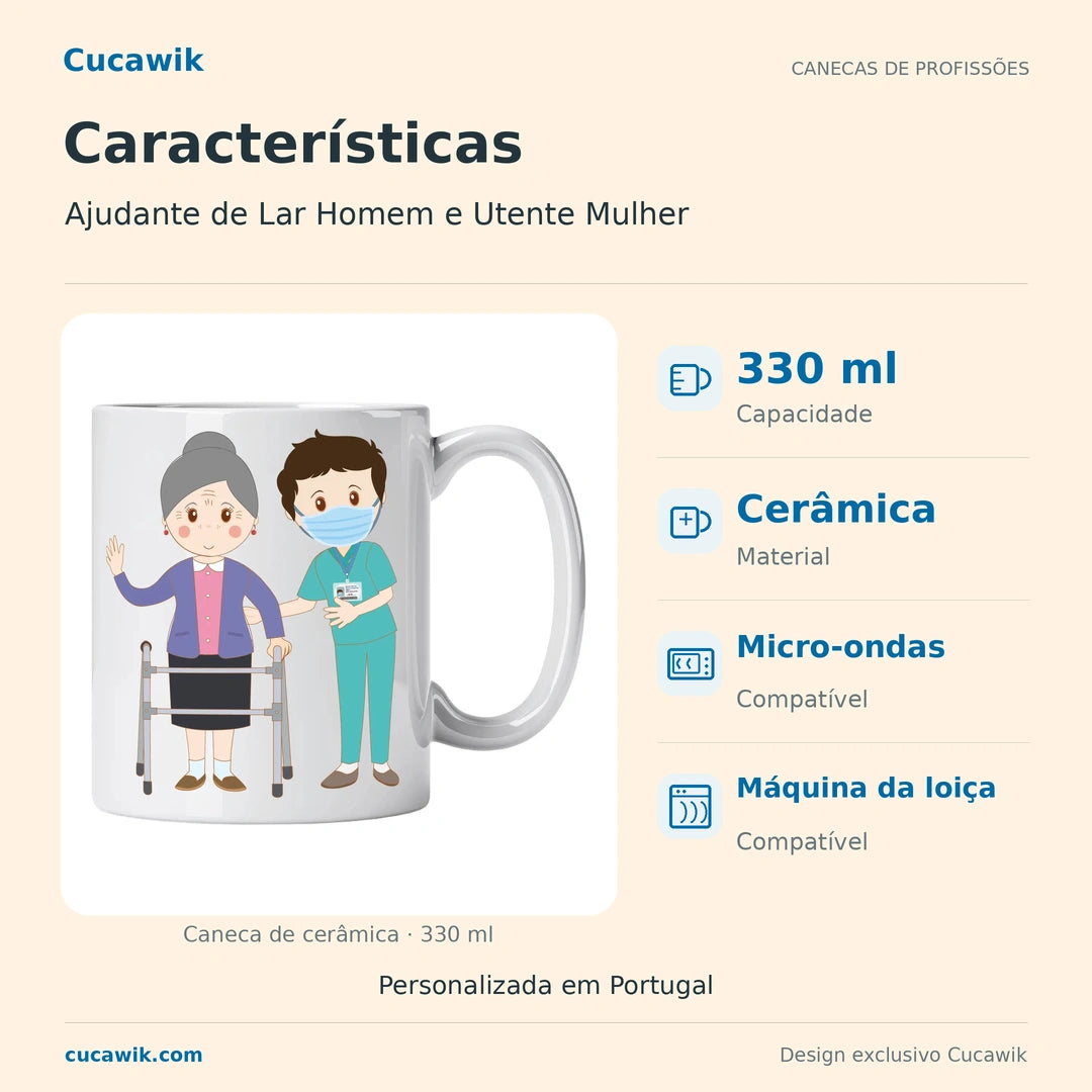 Caneca de Cerâmica Ajudante de Lar Homem e Utente Mulher — Características | Cucawik