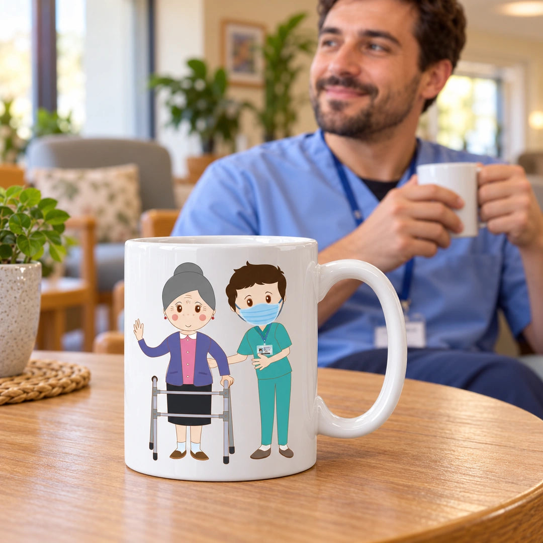 Caneca de Cerâmica Ajudante de Lar Homem e Utente Mulher — lifestyle | Cucawik
