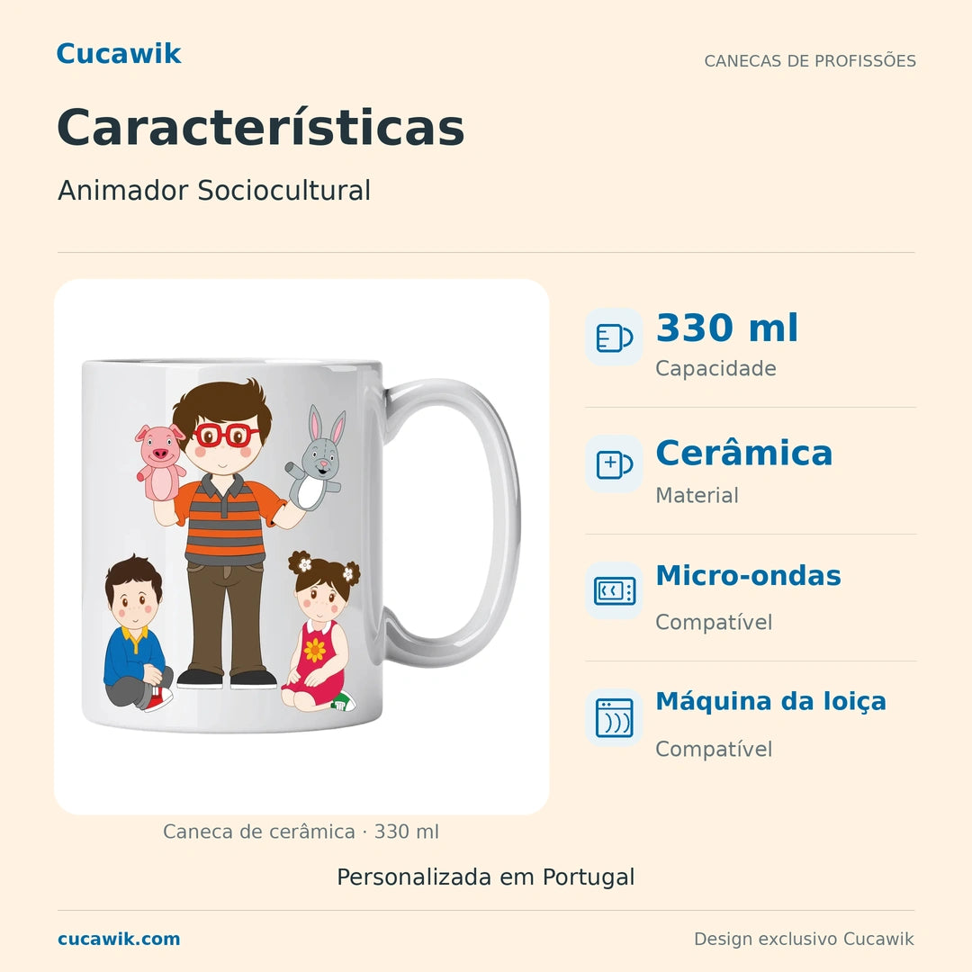 Caneca de Cerâmica Animador Sociocultural — Características | Cucawik