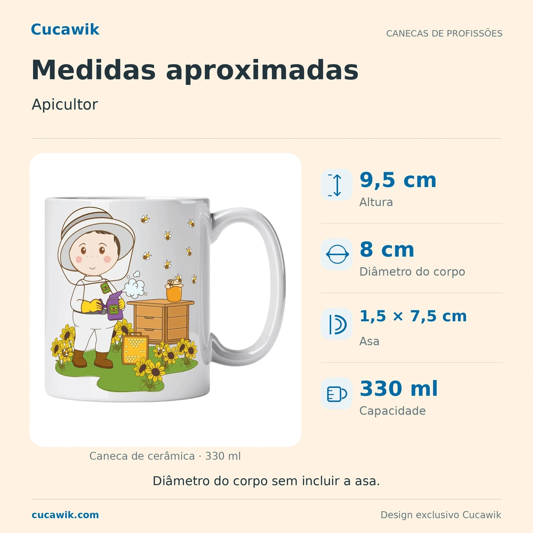 Caneca de Cerâmica Apicultor — Medidas aproximadas | Cucawik