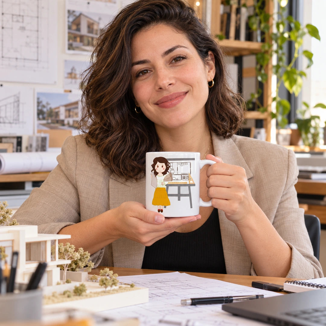 Caneca de Cerâmica Arquiteta em utilização | Cucawik