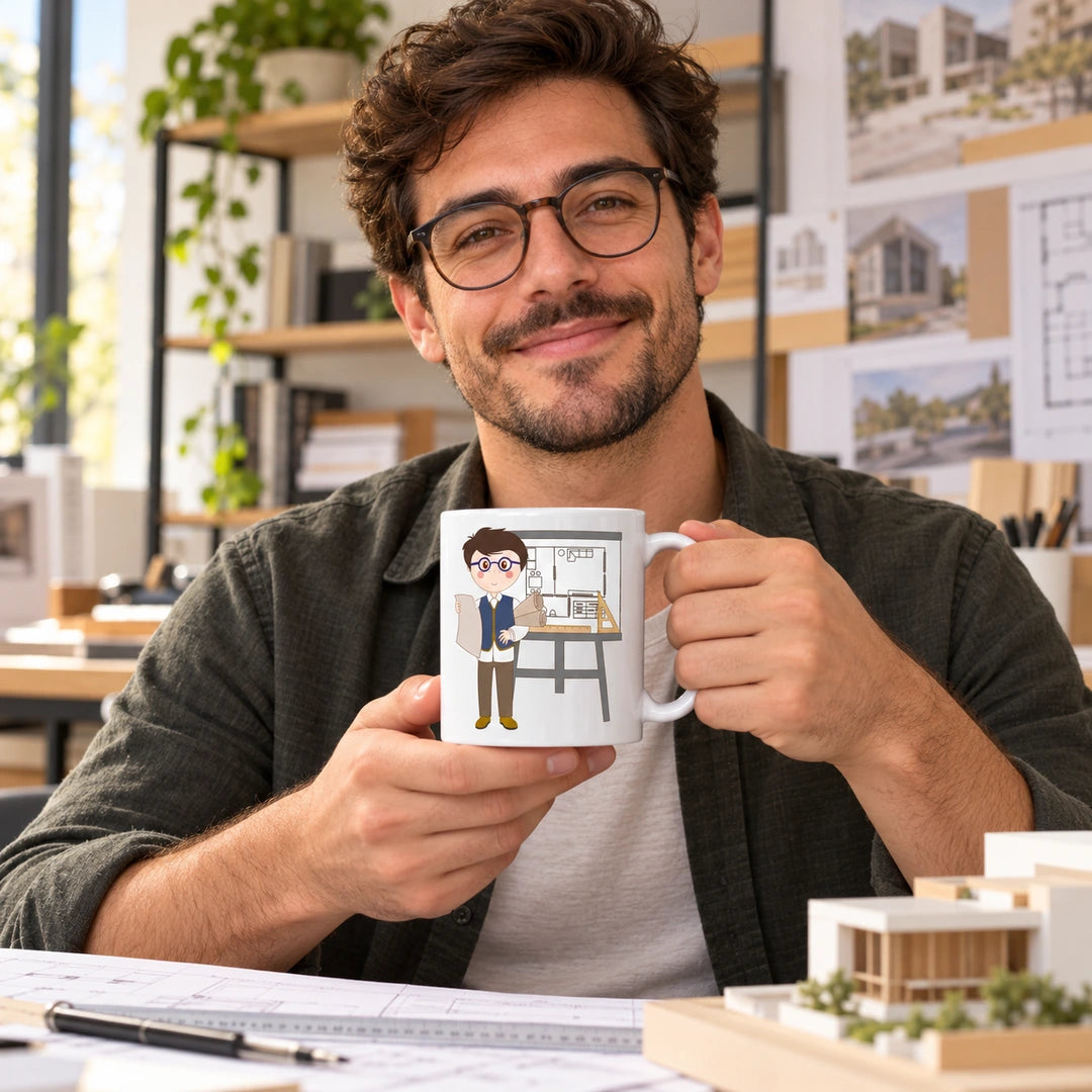 Caneca de Cerâmica Arquiteto em utilização | Cucawik