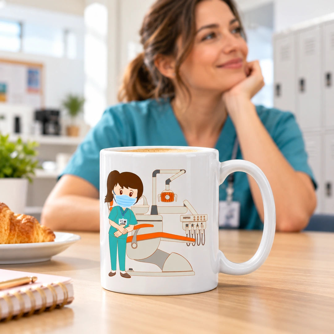 Caneca de Cerâmica Assistente Dentária Mulher — lifestyle | Cucawik