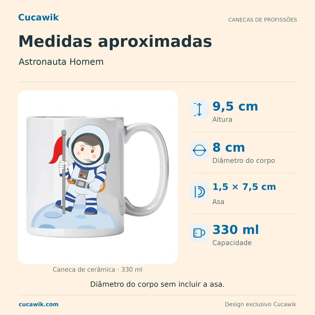 Caneca de Cerâmica Astronauta Homem — Medidas aproximadas | Cucawik