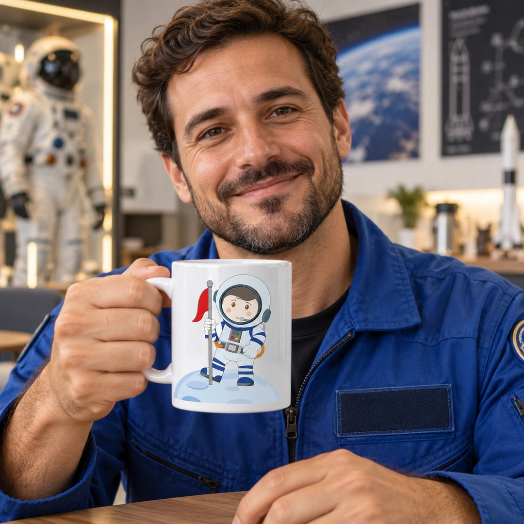 Caneca de Cerâmica Astronauta Homem em utilização | Cucawik