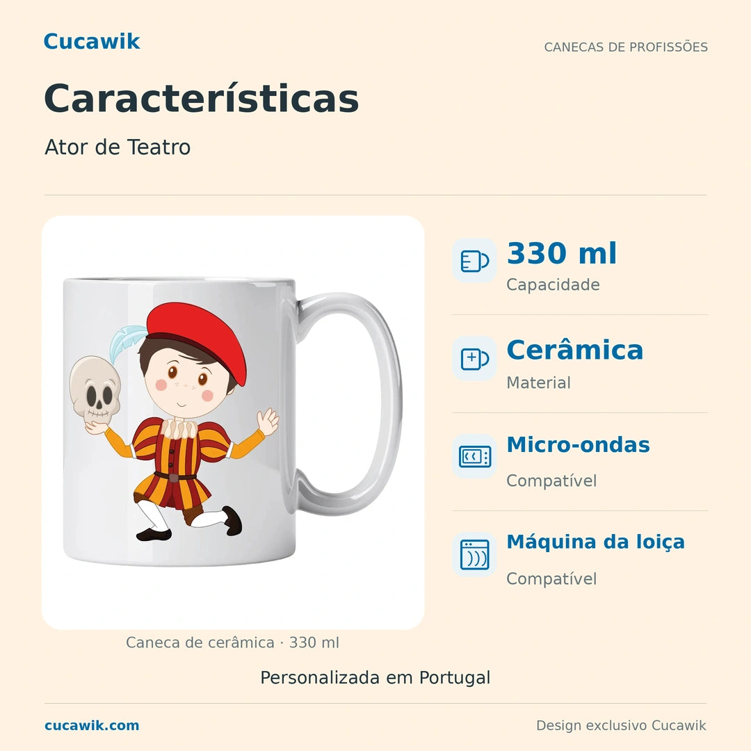 Caneca de Cerâmica Ator de Teatro — Características | Cucawik