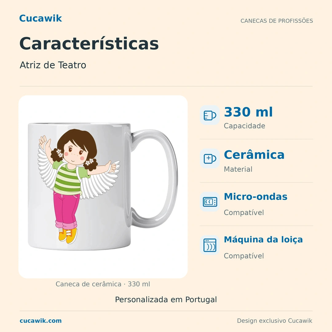 Caneca de Cerâmica Atriz de Teatro — Características | Cucawik