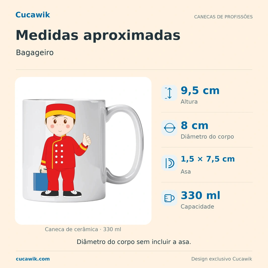 Caneca de Cerâmica Bagageiro — Medidas aproximadas | Cucawik