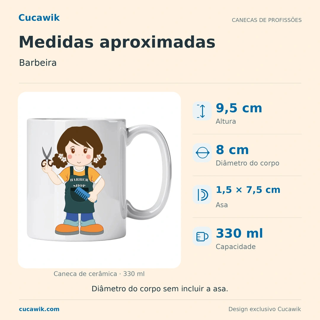 Caneca de Cerâmica Barbeira — Medidas aproximadas | Cucawik