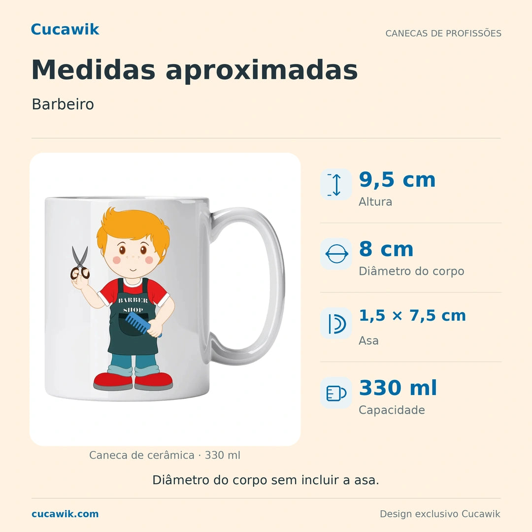 Caneca de Cerâmica Barbeiro — Medidas aproximadas | Cucawik
