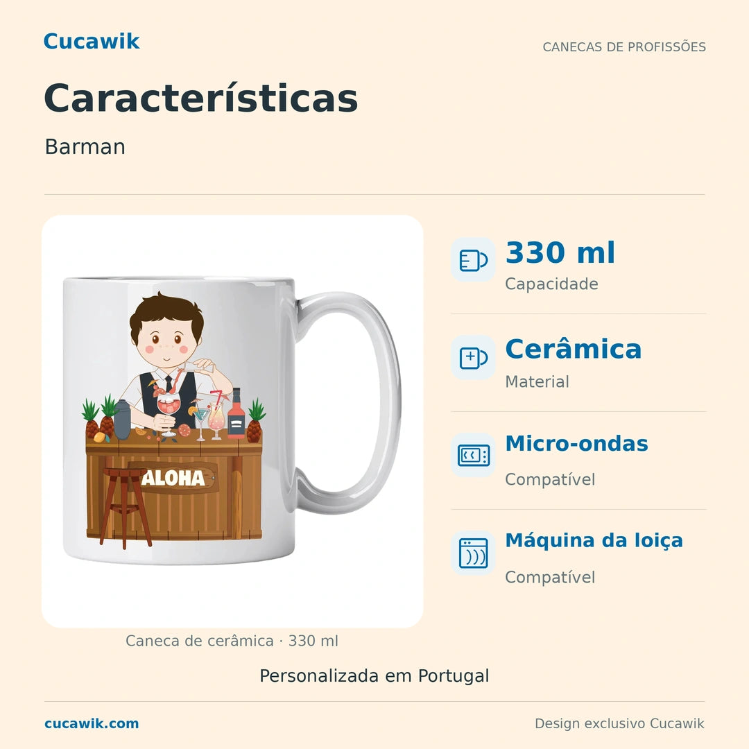 Caneca de Cerâmica Barman — Características | Cucawik